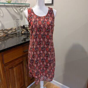 Stunning Unique Shift Sleeveless Tiered Hem Layered Geometric Cocktail Sundress